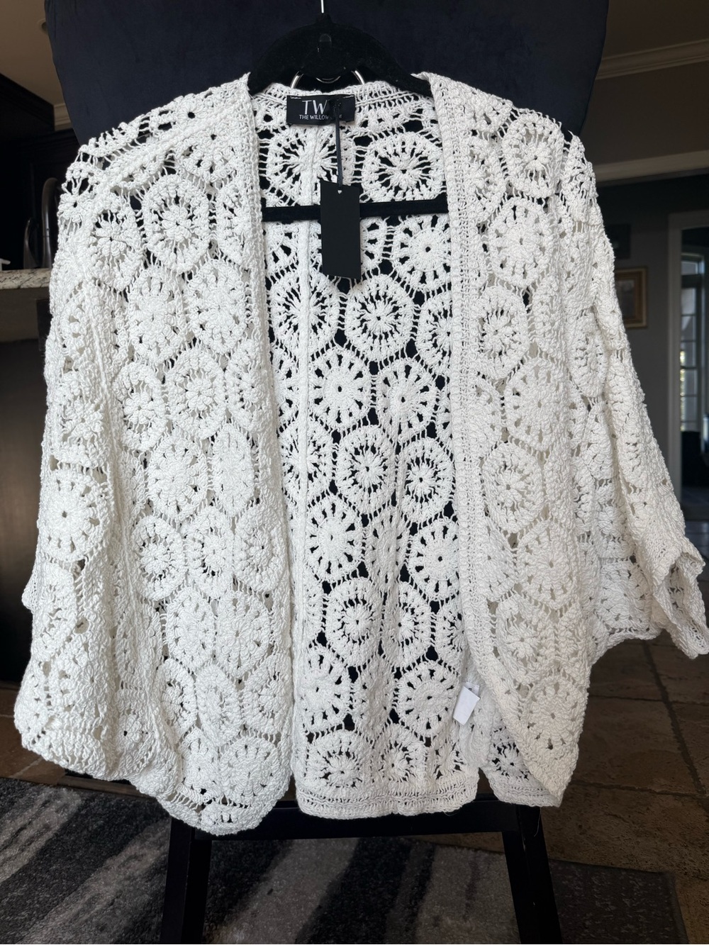 White Crochet Open-Front Women's Sweater